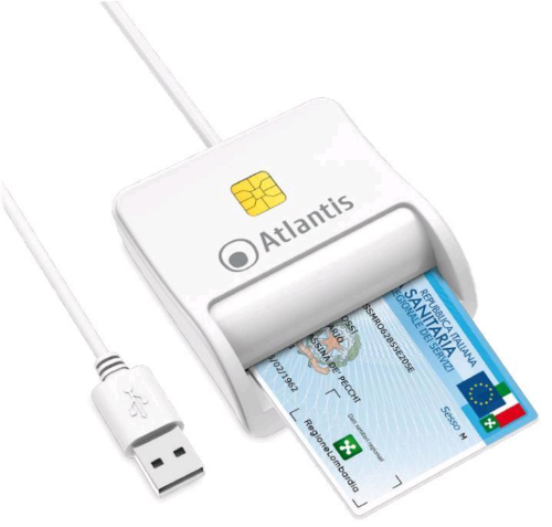 ATLANTIS LETTORE MART CARD READER PER CNS/CRS/TS FIRMA DIGITALE FASCICOLO SANITARIO SITI GOV. USB CAVO 120CM BIANCO